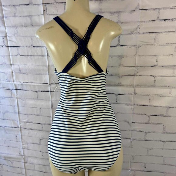 Kona Sol Navy & White Striped One-Piece Swimsuit – Size XL - Picture 4 of 11